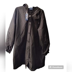 New Windbreaker Black Hooded Trench Size 3XL